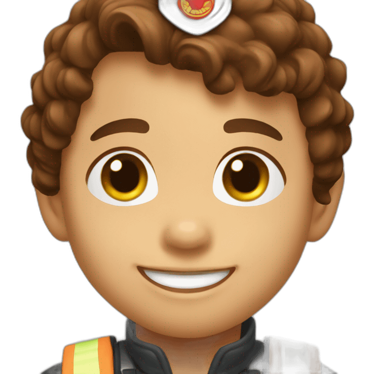 Baby fire fighter with brown hair and smiling emoji