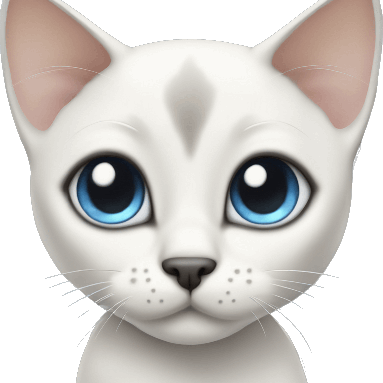 extremely cute kawaii white siamese cat with gray markings and blue eyes emoji