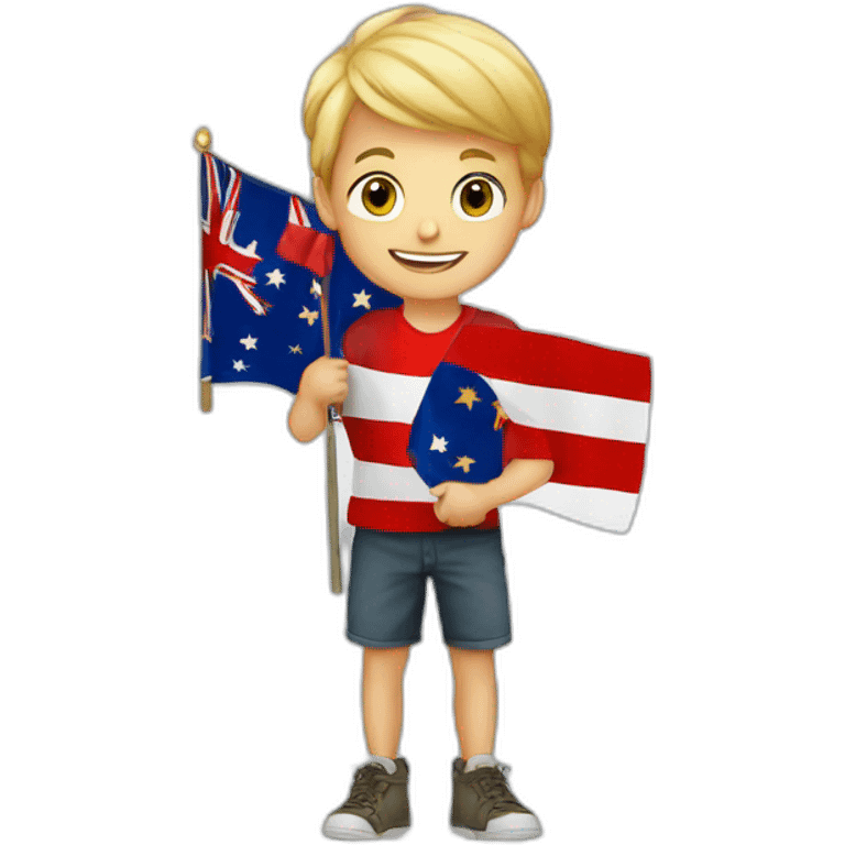 a young blond boy holding a flag "vivouk lamouk" emoji