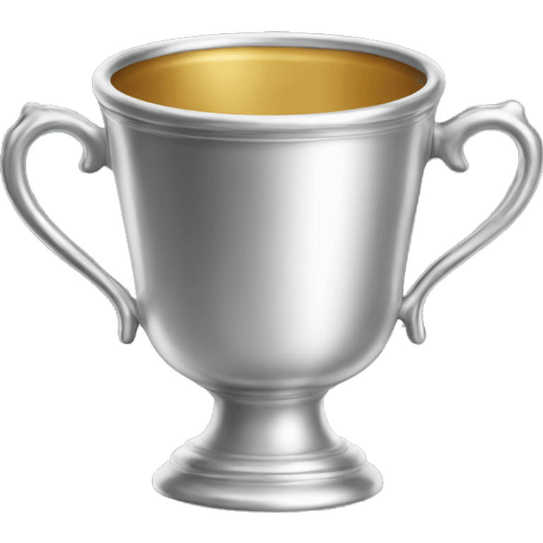 A silver cup with a saucer and emoji