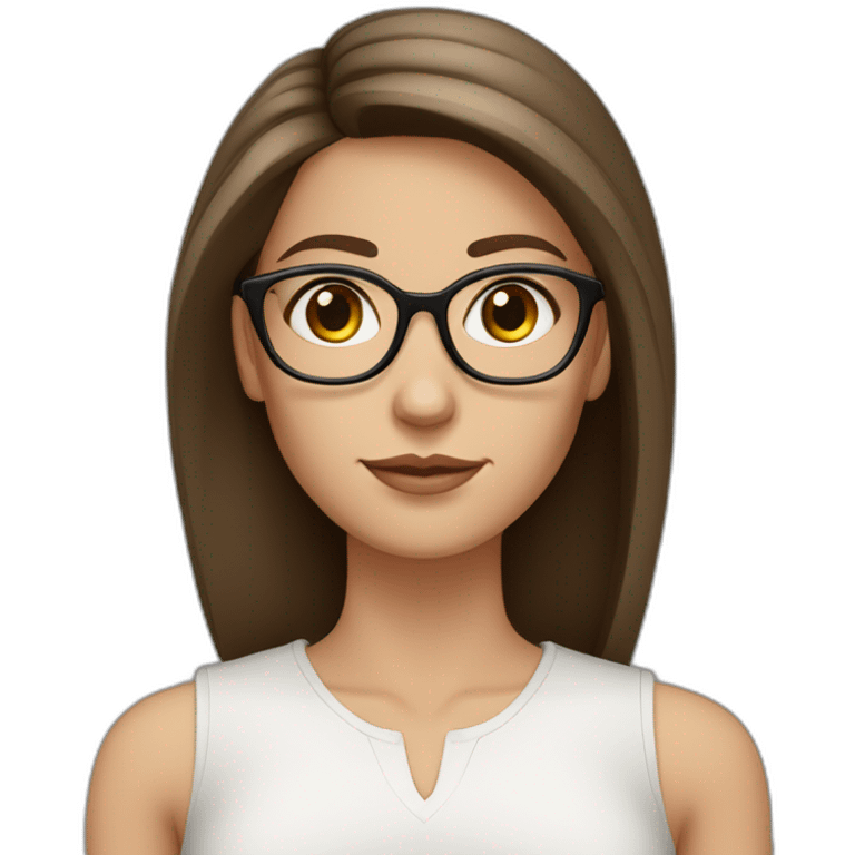 White skin Pretty woman with straigh brown hair, brown big eyes with glasses long eyebrow strong nose emoji