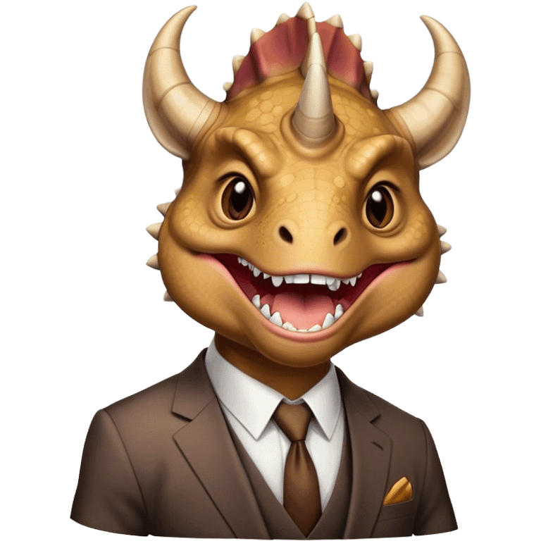 angry face of a triceratops in a suit laughing with tears emoji