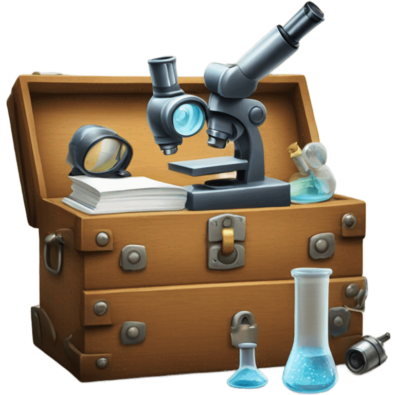 toolbox for scientist with a book, glasses, microscope emoji