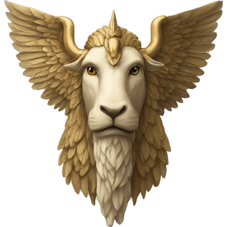 Lamassu, head of a bearded human, body of a bull, feathered wings that extend from its back emoji