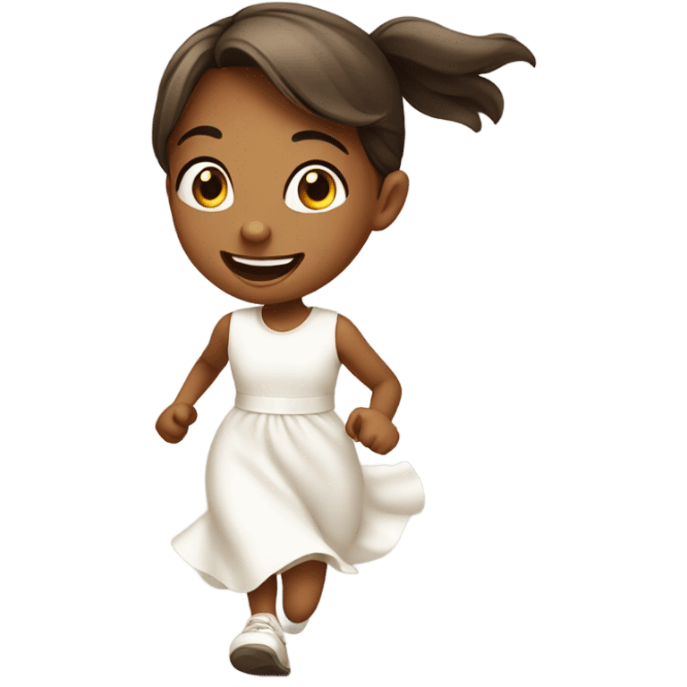 Cute little girl in white dress running  emoji