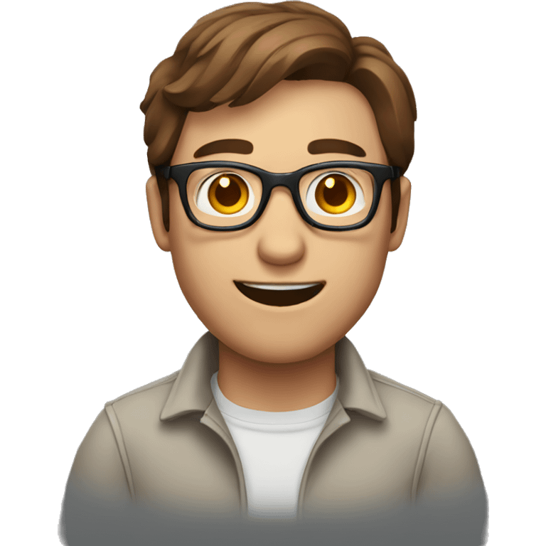 a man with brown hair and glasses waking up; he's smiling emoji