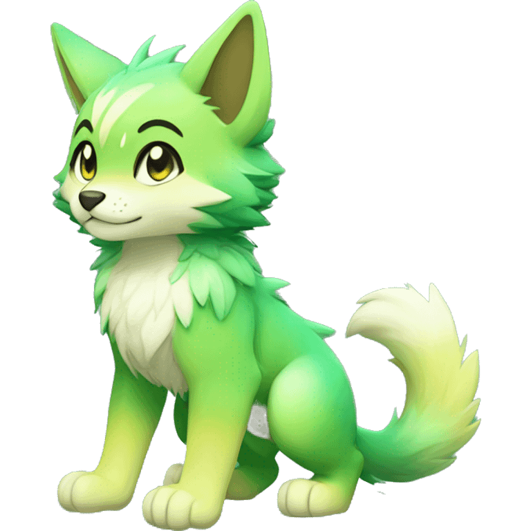 shiny, colorful, green, gradient, Kemono-style, Chibi, Anthro-Fur-Sona-Fakémon, Full Body emoji