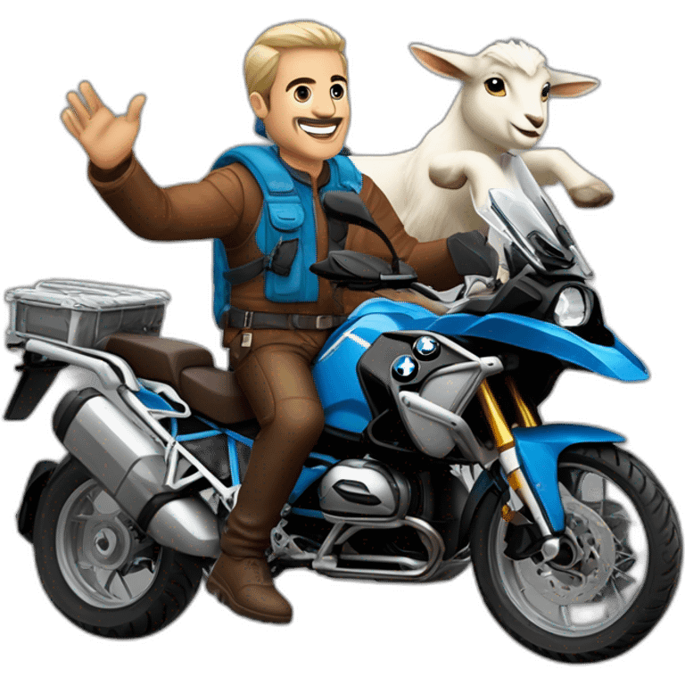 Francisco-Javier-Sans-Sánchez with Billy goat-beard, riding a BMW-R-1200-GS,waving emoji