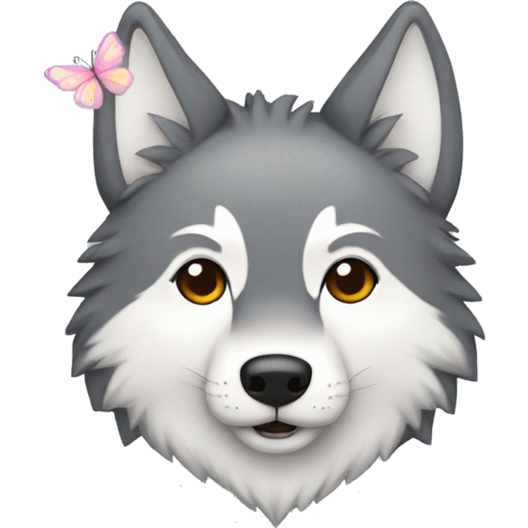 a kawaii wolf with butterflies emoji