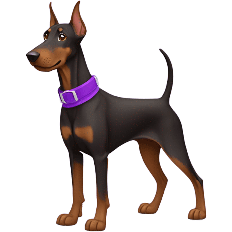 Brown Doberman dog with purple collar  emoji