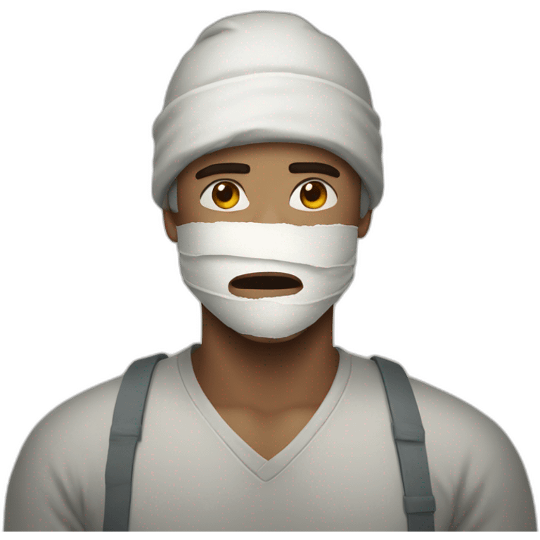 MAN covered IN BANDAGES sad expression emoji