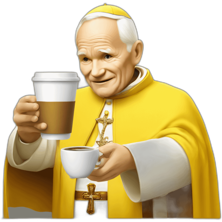 yellow emoji style pope John Paul II offering coffee emoji