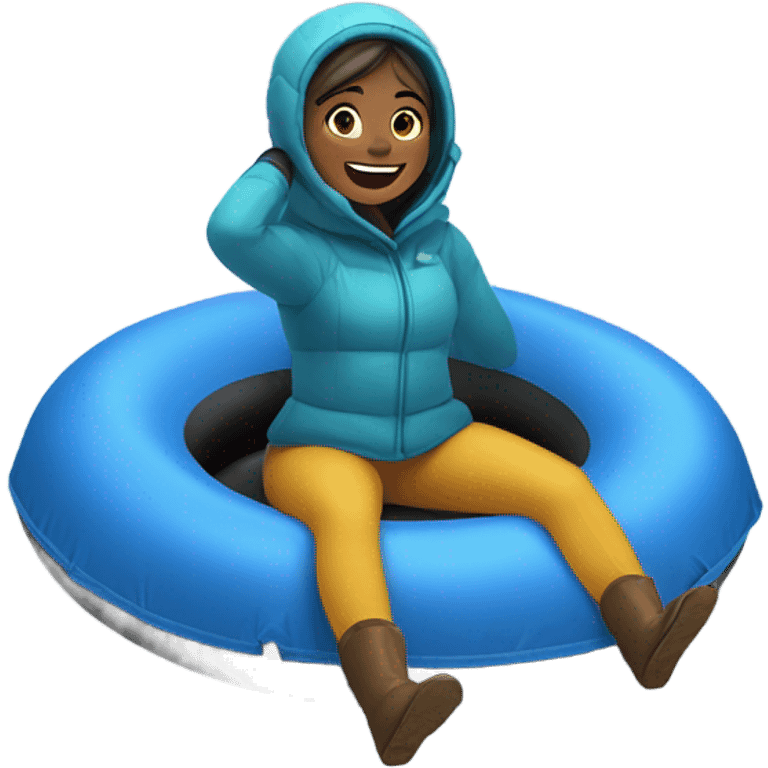 Girl tubing in a circular inner tube down a snowy mountain emoji