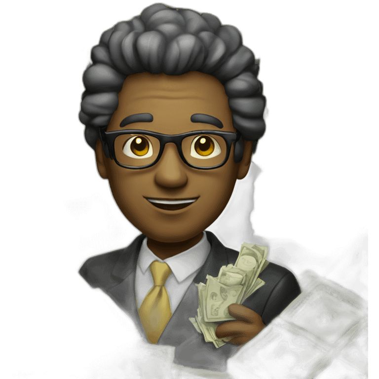 a rich man with glasses of gold linning on its boundaries and a bundle of paper of money in his hand emoji