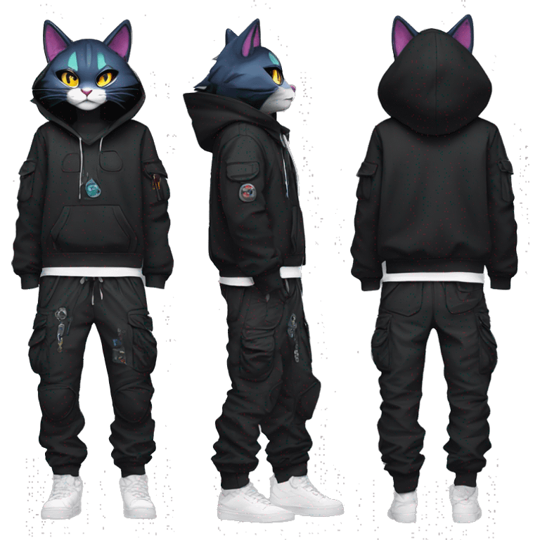 Edgy Anthro cool pretty dark cat-Pokémon-fursona techwear cargo pants hoodie emoji