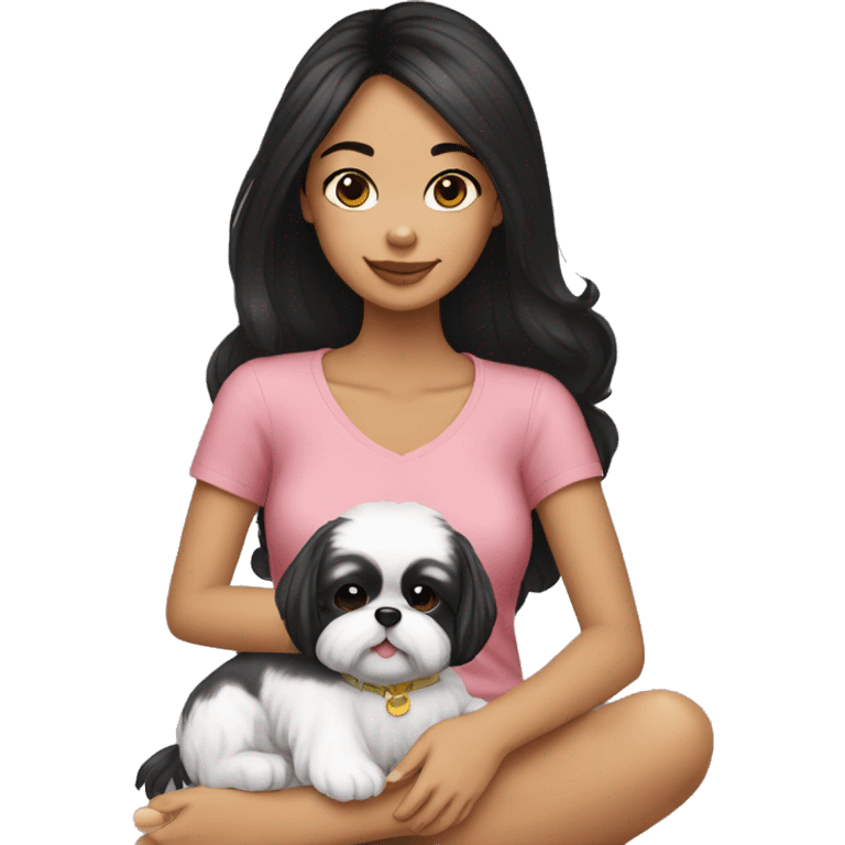  black haired girl holding a shih tzu on her lap emoji