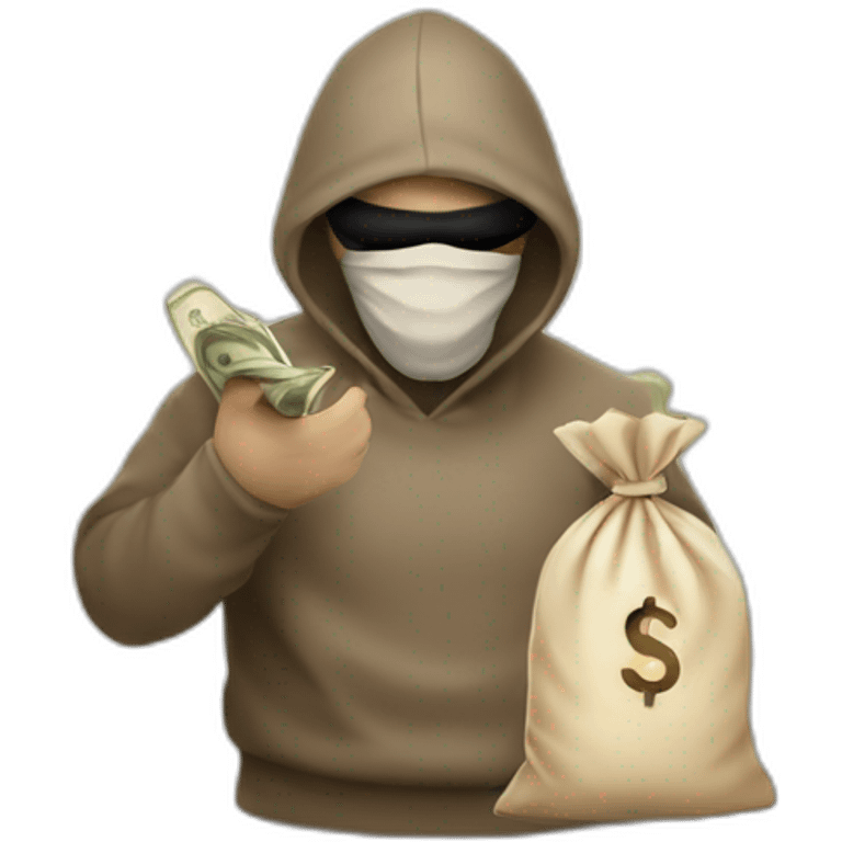 Robber with a beige cloth bag with money sign emoji