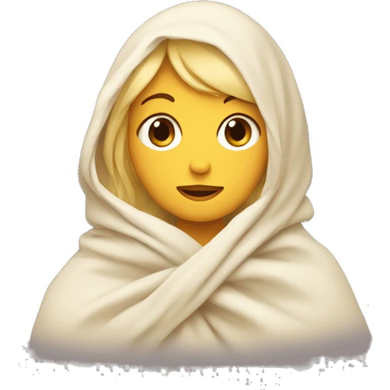 Blonde girl wrapped in big blanket over head emoji