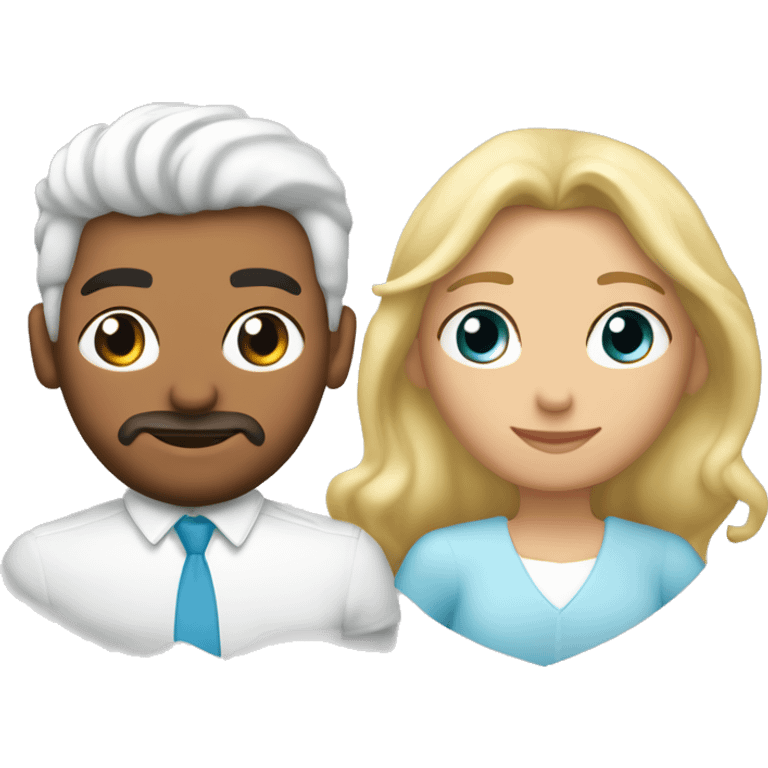 Corazón celeste con mujer blanca y hombre moreno besándose  emoji