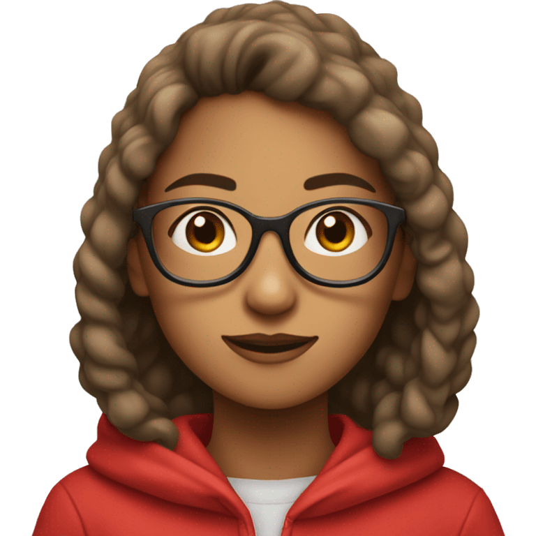 magui, girl in a red long-neck hoodie, wearing glasses emoji