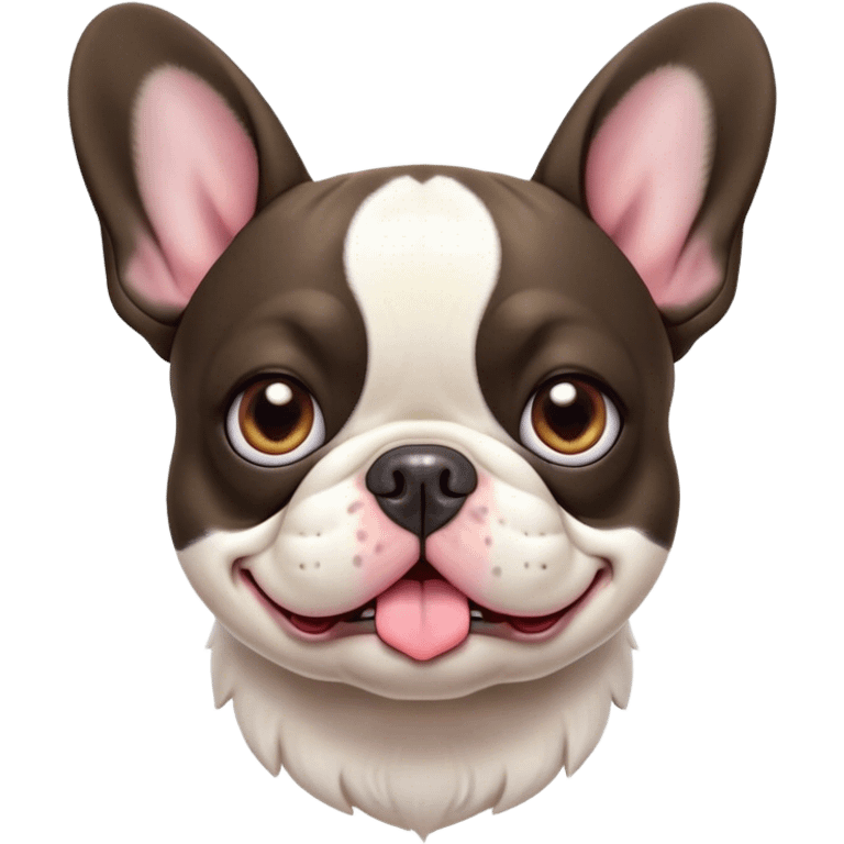 Cinematic Comical Pied French Bulldog Portrait Emoji, Head tilted with an exaggeratedly shocked, comical expression and wide, humorously expressive eyes, showcasing a distinctive pied fur of contrasting hues and a charmingly goofy face, simplified yet hilariously detailed, glowing with a sassy, playful radiance, high shine, exuding a mischievous and meme-worthy charm, styled with a soft glowing outline, capturing the essence of a Pied French Bulldog that looks ready to spark a viral laugh! emoji