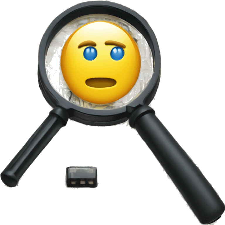 A magnifying glass over a piece of code or a circuit board emoji