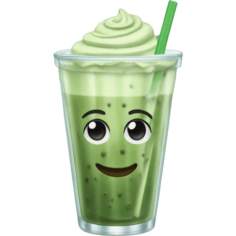 Iced Matcha Latte in a glas with a straw emoji