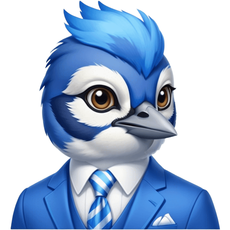 An elegant bluejay bird in a suite emoji