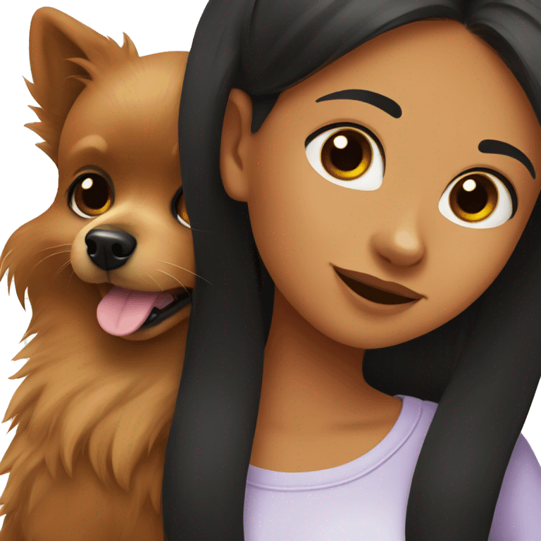 Brown pomeranian hugging black hair girl emoji