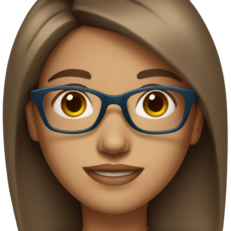 beautiful girl with blue glasses. Brown and medium height hair. brown eyes. emoji