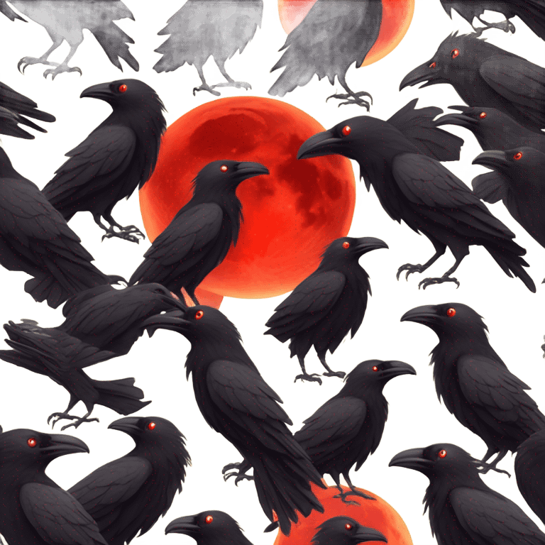 black raven against the backdrop of the red moon emoji