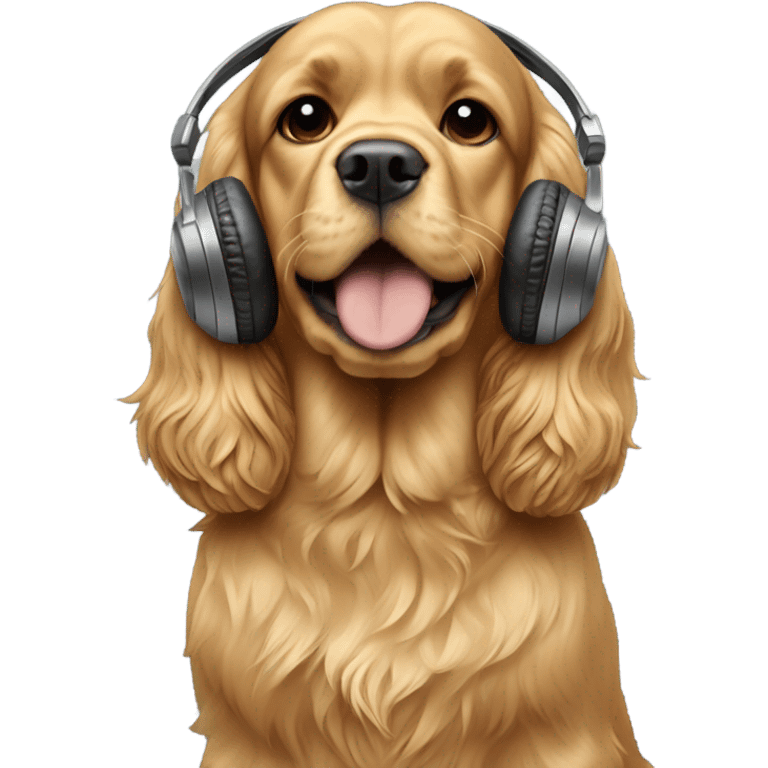 golden cocker spaniel with headphones emoji