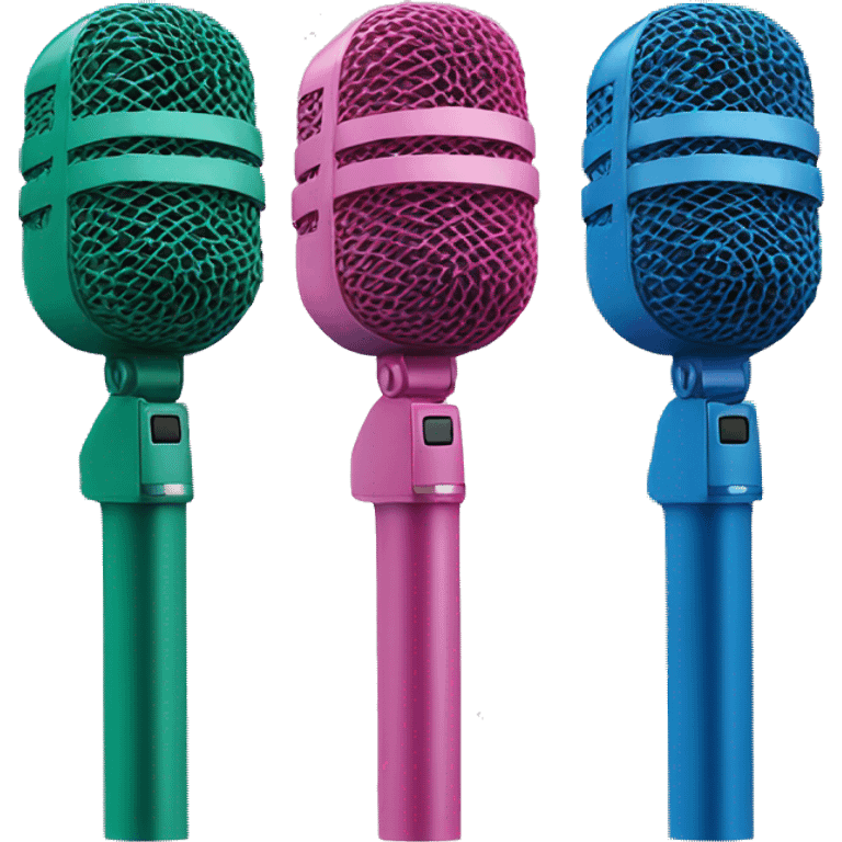 3 microphones green, blue, and pink emoji