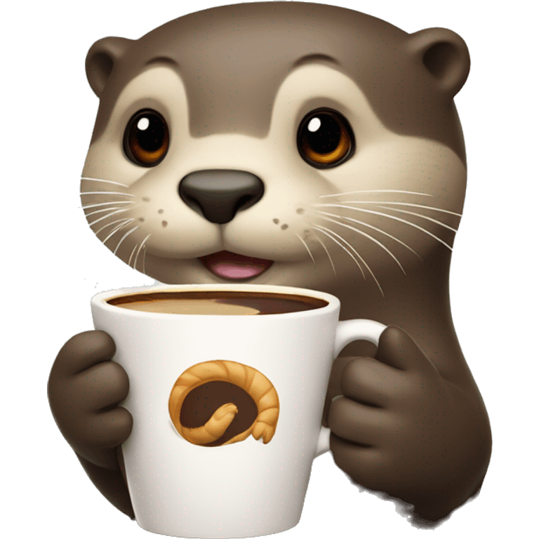 otter holding a cup of coffee an croissant emoji