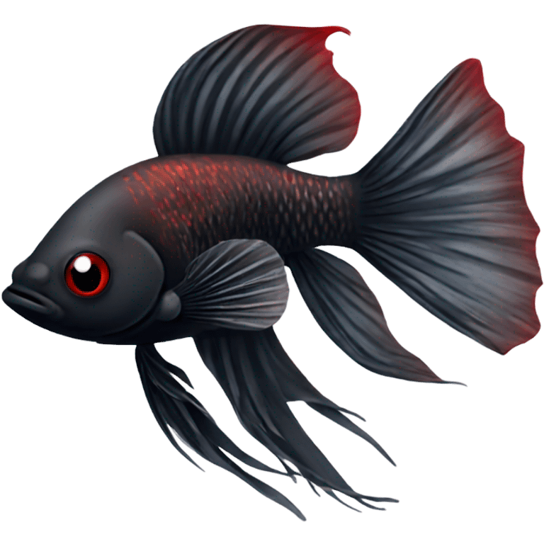 Fully Black with tiny red lines betta fish short fins black and white eyes emoji