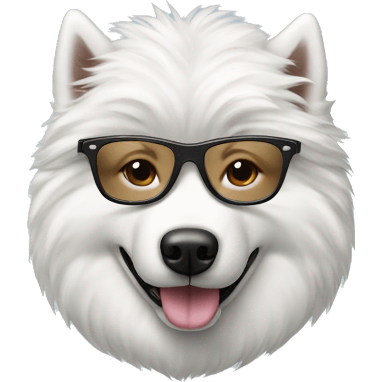 Samoyed dog wearing black glasses emoji