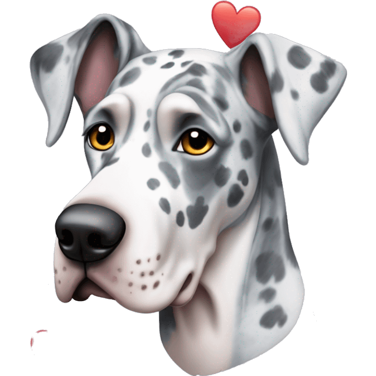 Blue Merle Great Dane with hearts on his eyes emoji