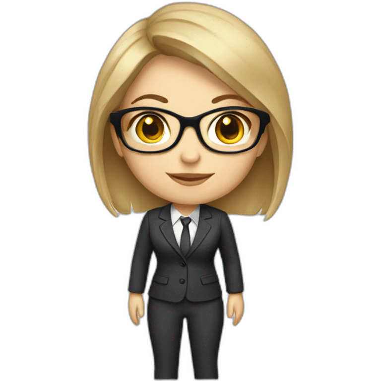 white girl in a pantsuit with glasses. emoji