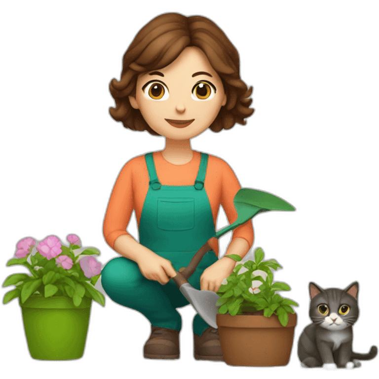 48 year old woman with brown hair gardening with cat emoji