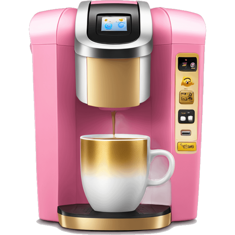 Realistic pink and gold keurig coffee maker machine. emoji