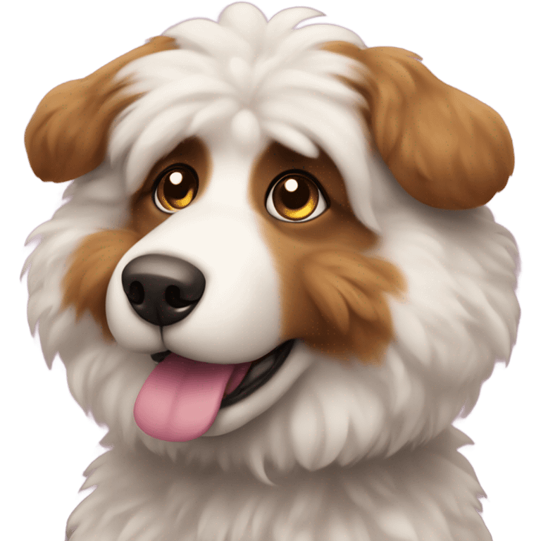 Fluffy dog with pink nose and big brown eyes looking at front emoji