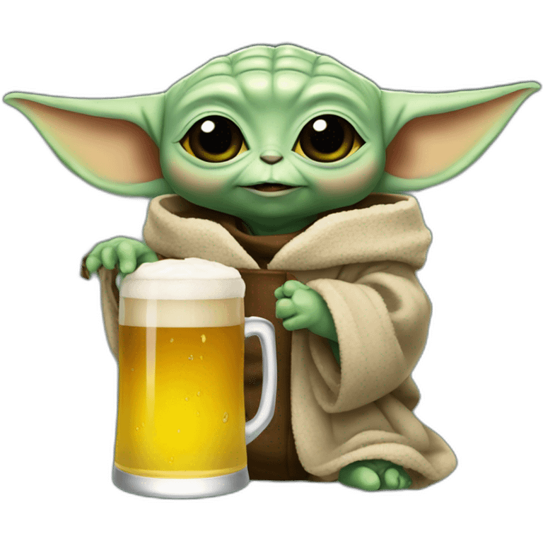 Baby yoda with a beer emoji