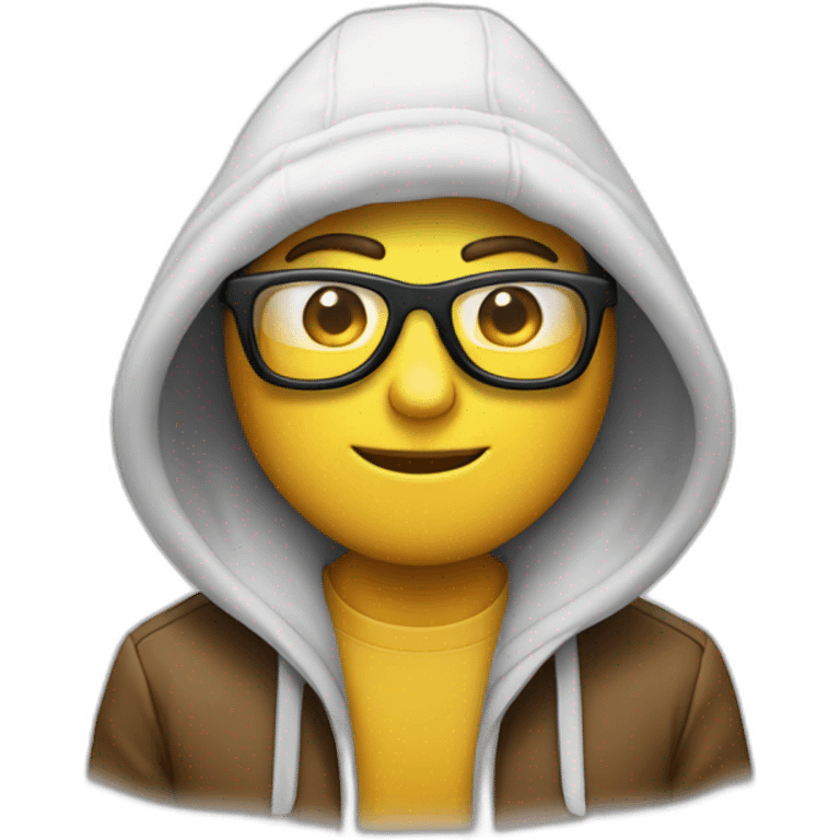 Homme blanc avec une capuche sur la tête et des lunettes  emoji