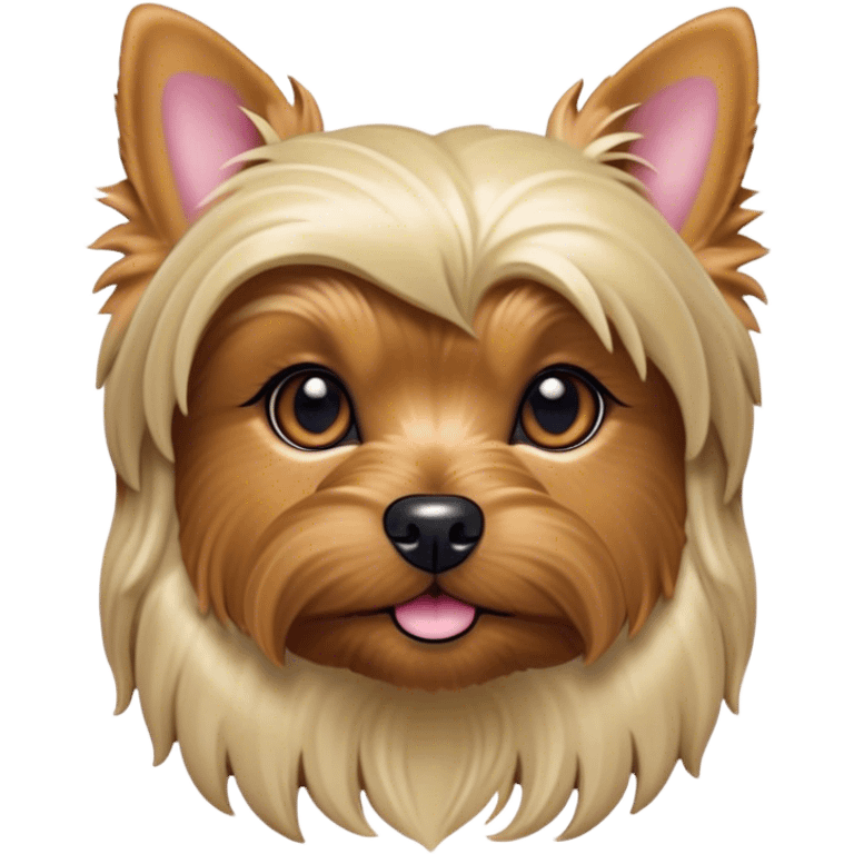 Cinematic Noble Yorkshire Terrier Portrait Emoji, Exuding refined charm and dignified poise, with a lustrous, silky fur in rich, deep hues, alert eyes and a confident expression, simplified yet exquisitely detailed, glowing with a soft, aristocratic radiance, high shine, embodying intelligent grace and classic elegance, soft glowing outline, capturing the essence of a regal Yorkshire Terrier ready to rule the screen with effortless sophistication! emoji