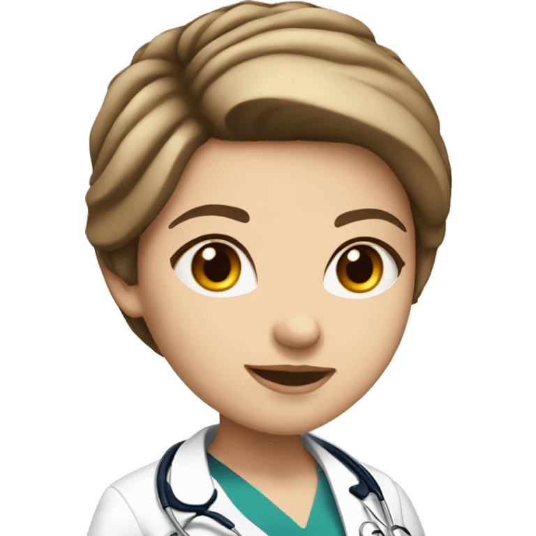 White girl with brunette short hair with stethoscope emoji