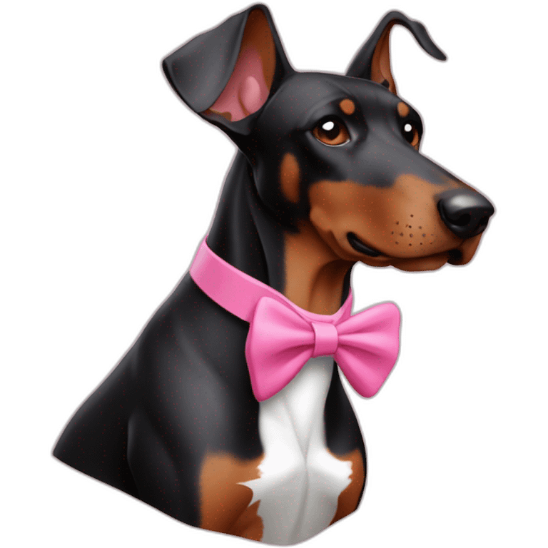 3 doberman one white with pink bow tie on the neck one black one brown emoji