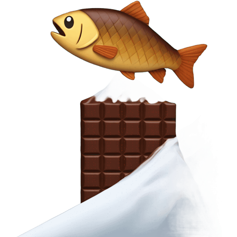 Fish skiing down a chocolate bar mountain emoji