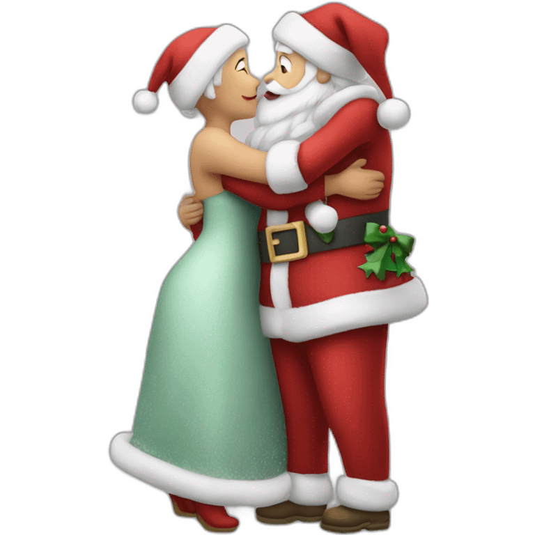 full body santa and mrs. claus kiss hug emoji