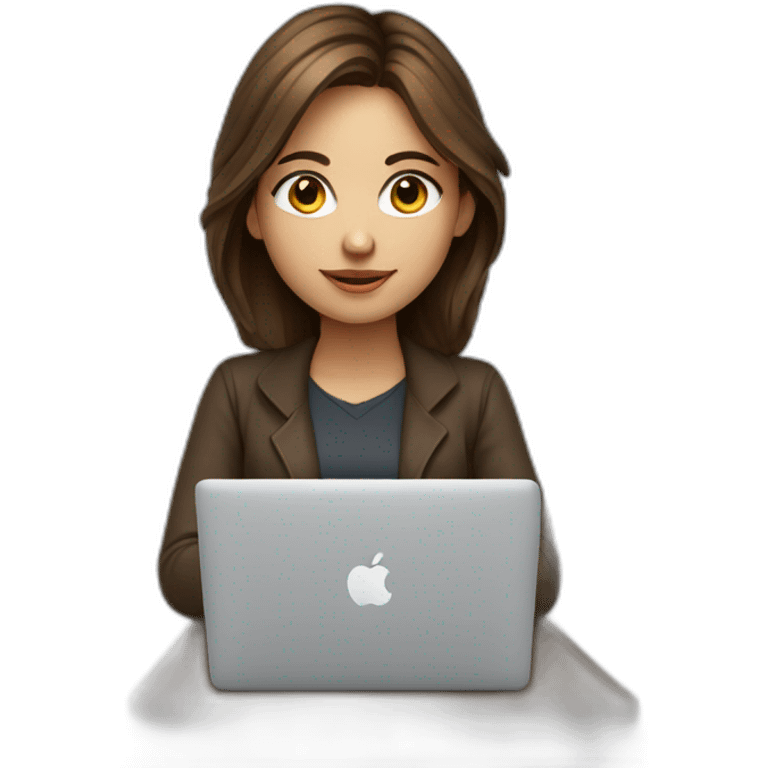 Beautiful programmer girl with brown hair working with MacBook emoji