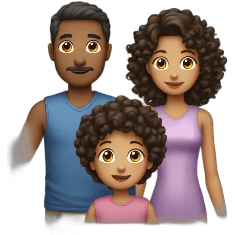 Family with 1 black hair man 1 brown straight hair 10 years old girl 1 woman with curly brown hair 2 boys with curly brown hair emoji